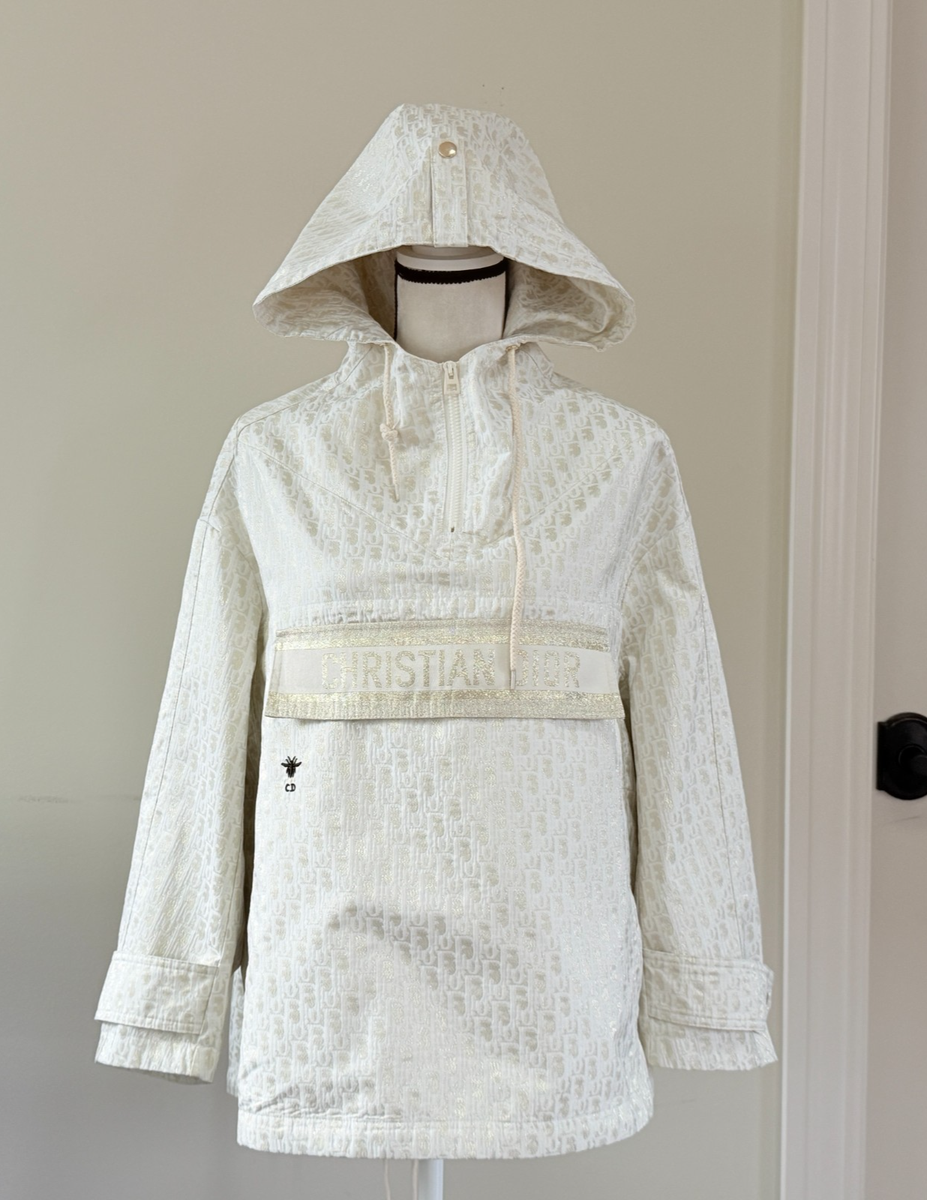 Christian Dior Paris Cream Oblique Windbreaker Hooded Short Anorak