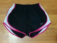 Nike Girls Dri-Fit Running Shorts Size Small Black With White And Pink