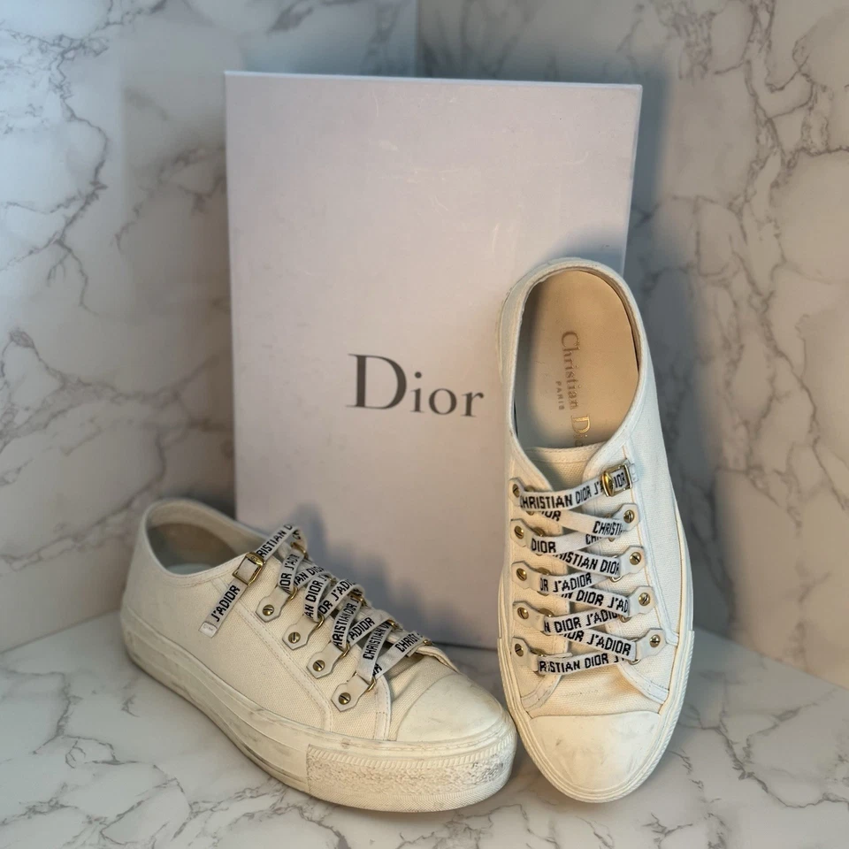 Authentic Christian Dior WALK’N’DIOR Low-Top Sneaker in White Canvas - Size 38 - Image 4 of 4