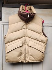 Vintage 70s 80s Franconia Reversible Down Vest Men's L Chevron Puffer Tan Brown