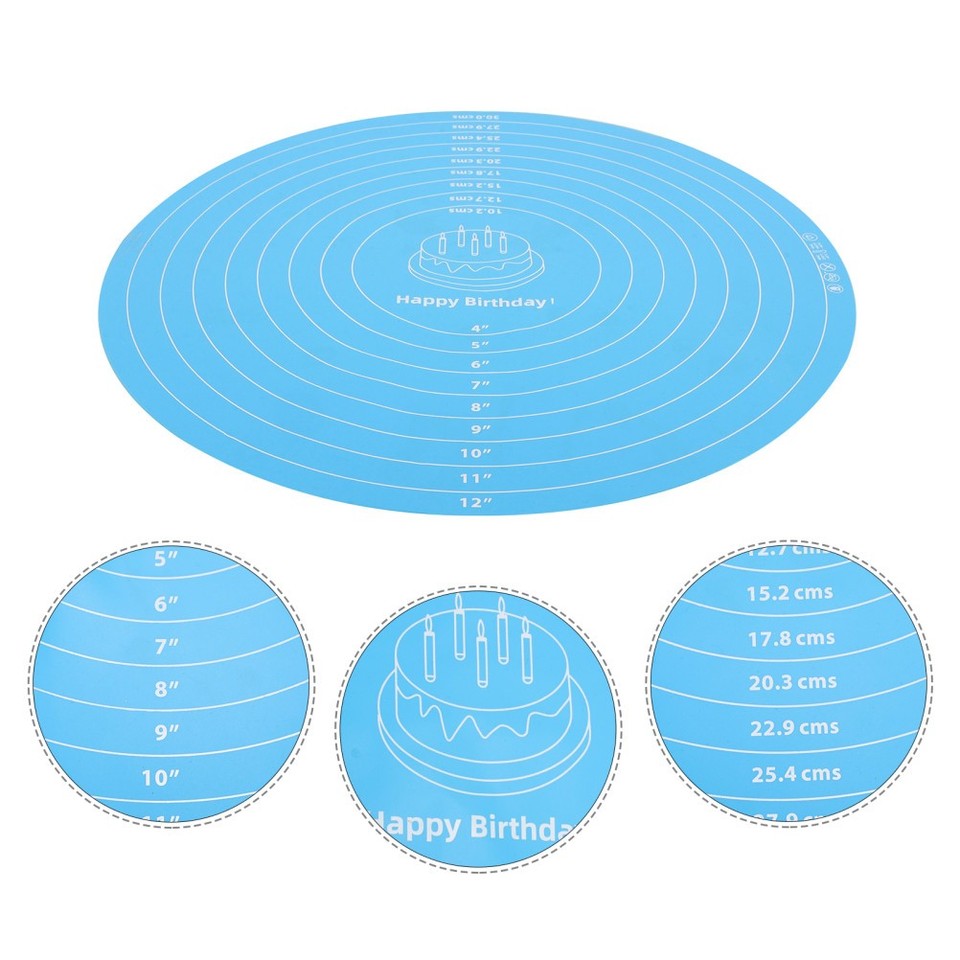 Silicone Pastry Mat Round Dough Rolling Mat Non-Slip Cake Mat for Cake ...