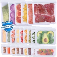 24 Pack Dishwasher Safe Reusable Bags, Leakproof Reusable Freezer Bags, BPA F...