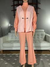 Vintage 70's Peach 3 Piece Top Vest  Wide Leg Pants Set Western Hippie