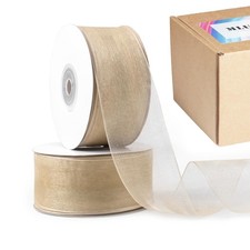Organza Sheer Ribbon 1.5" x 100Yd Champagne Gold Clear Chiffon Craft Wedding