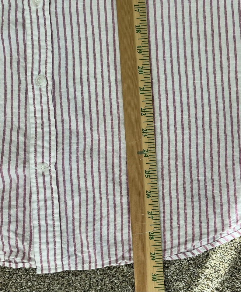 BANANA REPUBLIC Rojo Blanco Vertical Rayas THE BOXY LINEN TOP XL Manga Corta Foto 3 de 4