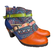 SOCOFY Boho Ankle Boots US 9.5 EU40 Patchwork Bootie Floral Multicolor