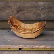 Rustic Natural Live Edge Olive Wood Serving Bowl, Handcrafted, 7.25"x5"