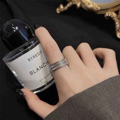 Fashion Double Rowed Romantic Zircon Stainless Steel Titanium Ring Size 9