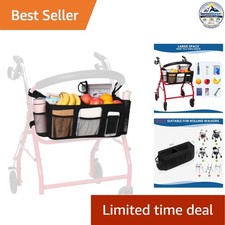 Rollator Basket Black 16.2 x 5 x 7.4 in 600D Oxford Fabric Multiple Pockets
