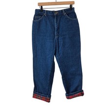 Vintage L.L. Bean Plaid Flannel Lined Denim Jeans Straight Leg Women's 14