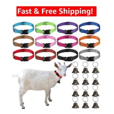 Adjustable Goat Collars with Bells - Durable Nylon Stainless Steel Set of 12