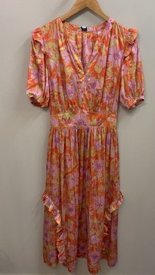 Current Air Short Sleeve Silk Midi Dress In Floral Print Size Small NWT