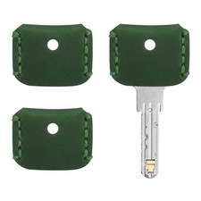 Leather Key Covers Caps [3Pcs] - Key Toppers Identifiers Sleeves - [Dark Green]