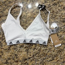 Adidas Girl Training Primegreen Light Support Sports Bra White Logo XS A-C ws