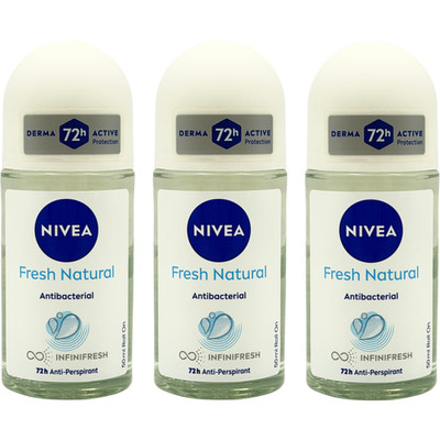 NIVEA Fresh Natural 72H Anti-Transpirant Roll On 50ml - 3er Pack