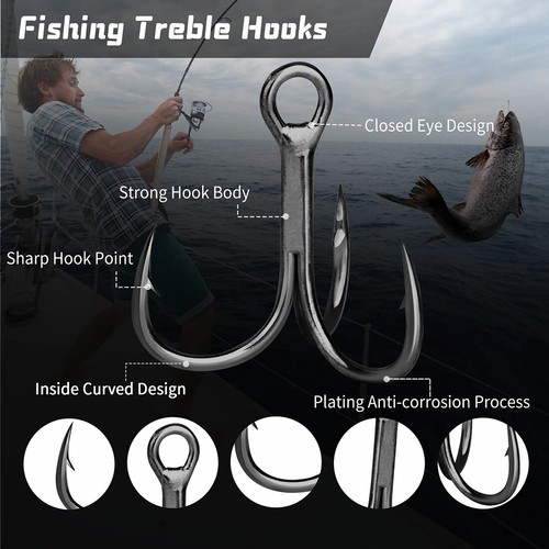 100PCS Carbon Steel Fishing Hook Sharp Treble Hooks Size 2 4 6 8 10 12 1.0 - Afbeelding 3 van 25