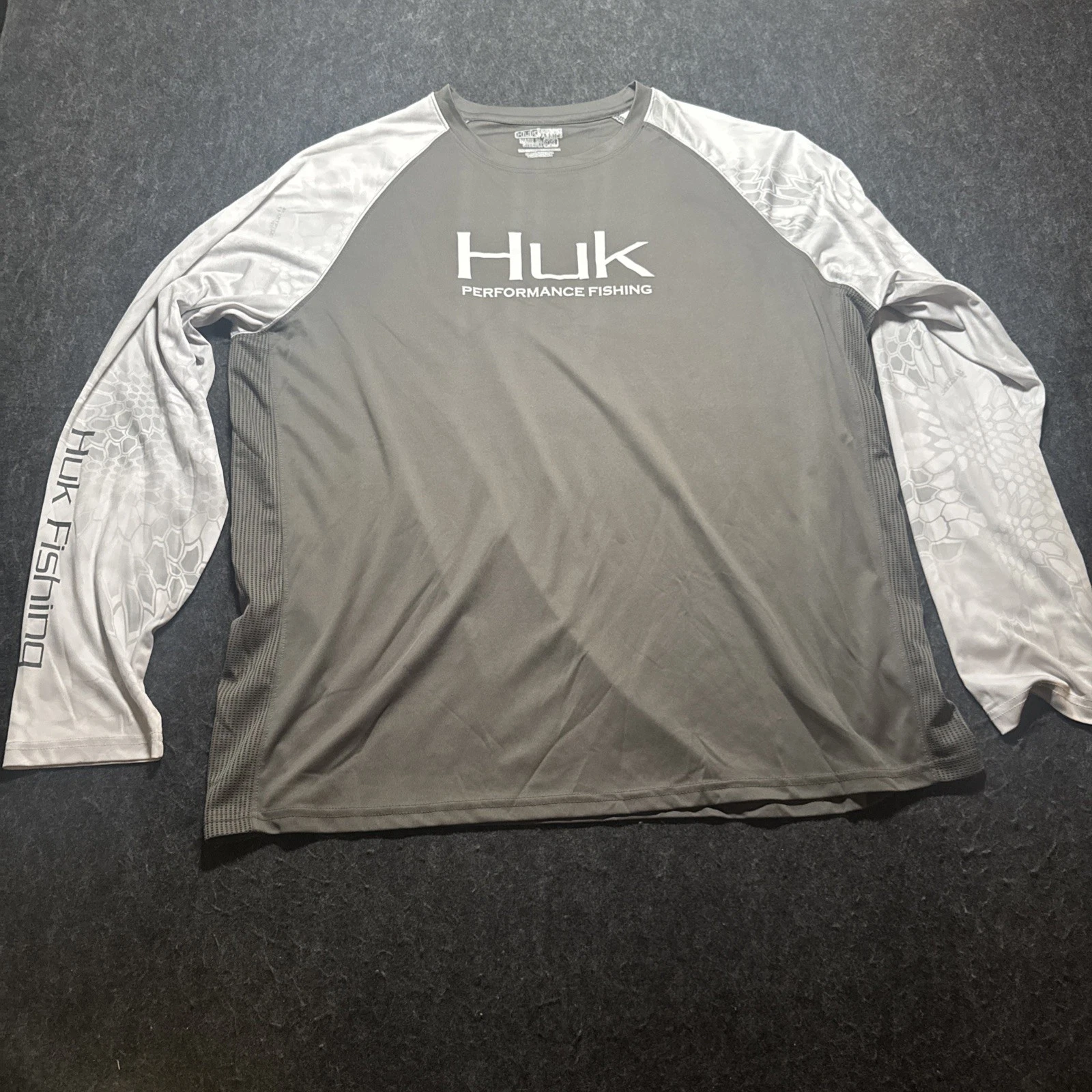 Huk Performance Fishing Shirt Men Sz XXL Kryptek Camo Sleeves Vented Base Layer