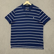 Polo Ralph Lauren Polo Shirt Men XL Blue White Striped Short Sleeve Pony Cotton