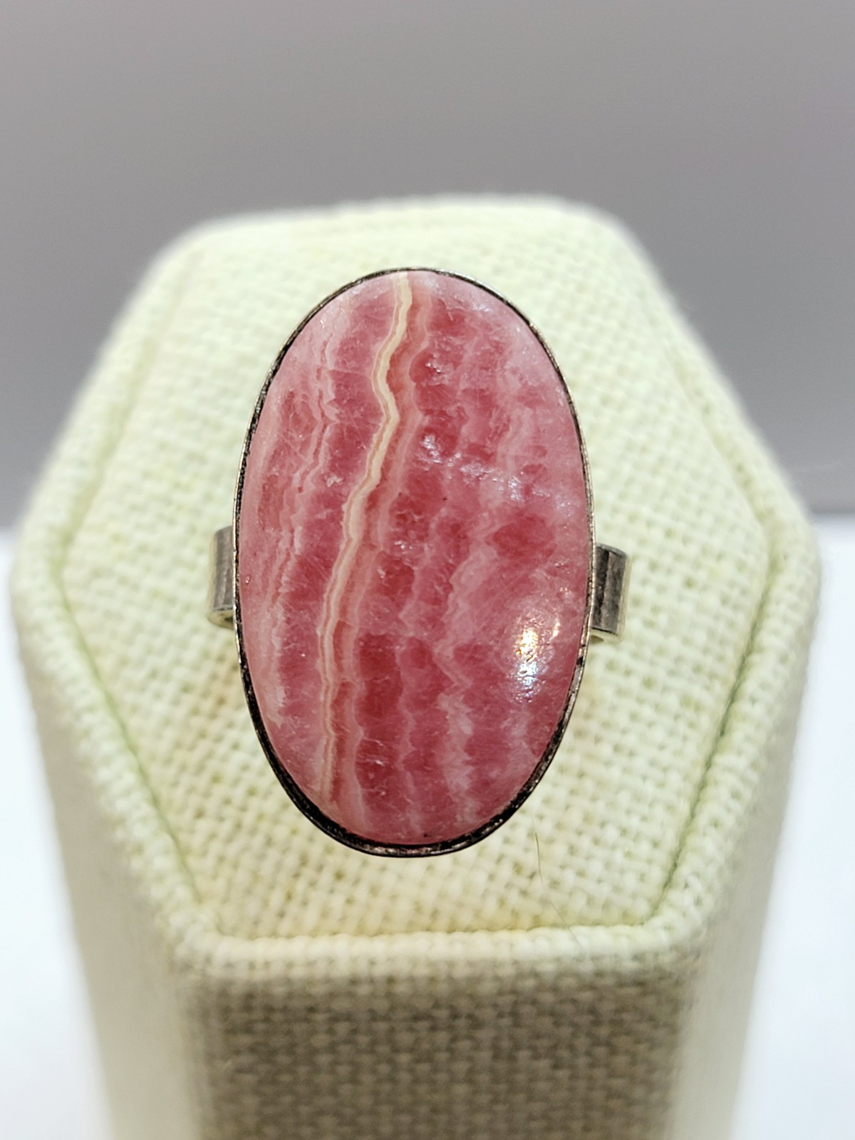 835 Silver Rhodochrosite Ring Adjustable Size 6 - image 2