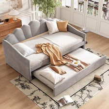 3FT Single Sofa Bed, Stylish Pull out Sofa Bed Bottom with Velvet Grey, 90x190cm