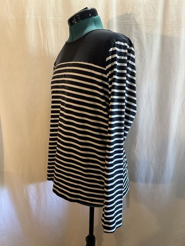 Top donna Lands’ End a righe manica lunga bianco e nero – Taglia Large - Foto 3 di 6
