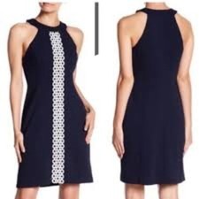 Eliza J Navy and White Knee Length Sleeveless Sheath  Dress Sz 6