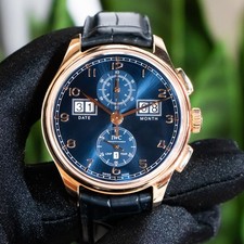 IWC Portuguese Perpetual Calendar 18K Rose Gold Blue Dial 45mm Leather - IW39720