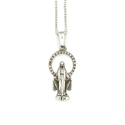 16 Zoll .925 Sterlingsilber Diamant Heilige Jungfrau Maria Anhänger, Mexiko, 5,7 g