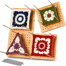 4-Pack 4.7" Crochet Blocking Boards with 25 Steel Pins Pegs, Assembles into 9.4"