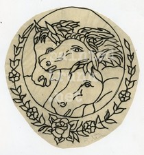 original antique floyd samson pharoah's horses tattoo flash zeis folk art 7"