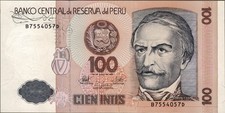 Peru Banknote 100 Intis Ramon Castilla MF132817