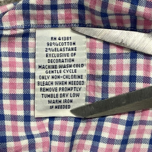Polo Ralph Lauren Slim Fit Stretch Oxford Shirt Men Large Blue Pink Plaid Stains - Picture 16 of 16