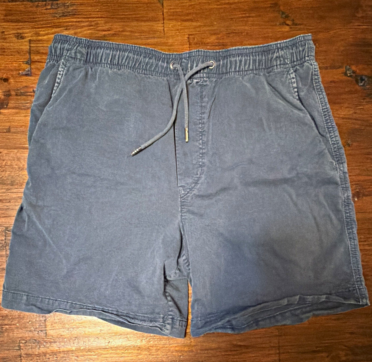 American Eagle Men's Blue Solid Chino Shorts, Drawstring Elastic Waist Stretch