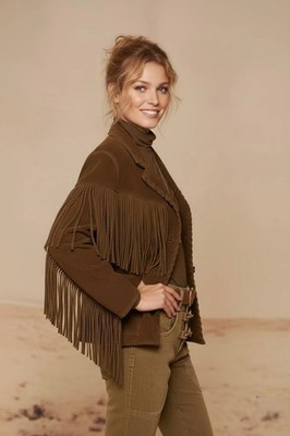 Women Handmade Western Leather Fringe Jacket Festival Cowgirl Rodeo Style Coate