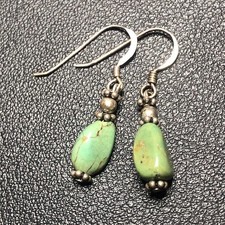 B2089 Sterling Silver Turquoise Dangle Drop Earrings 1.25" Beaded Gemstone