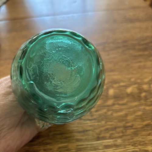Pretty Little Vtg. FENTON Teal Blue Green Dot Ruffled Top Glass Pitcher 4 1/2” - Picture 4 of 4