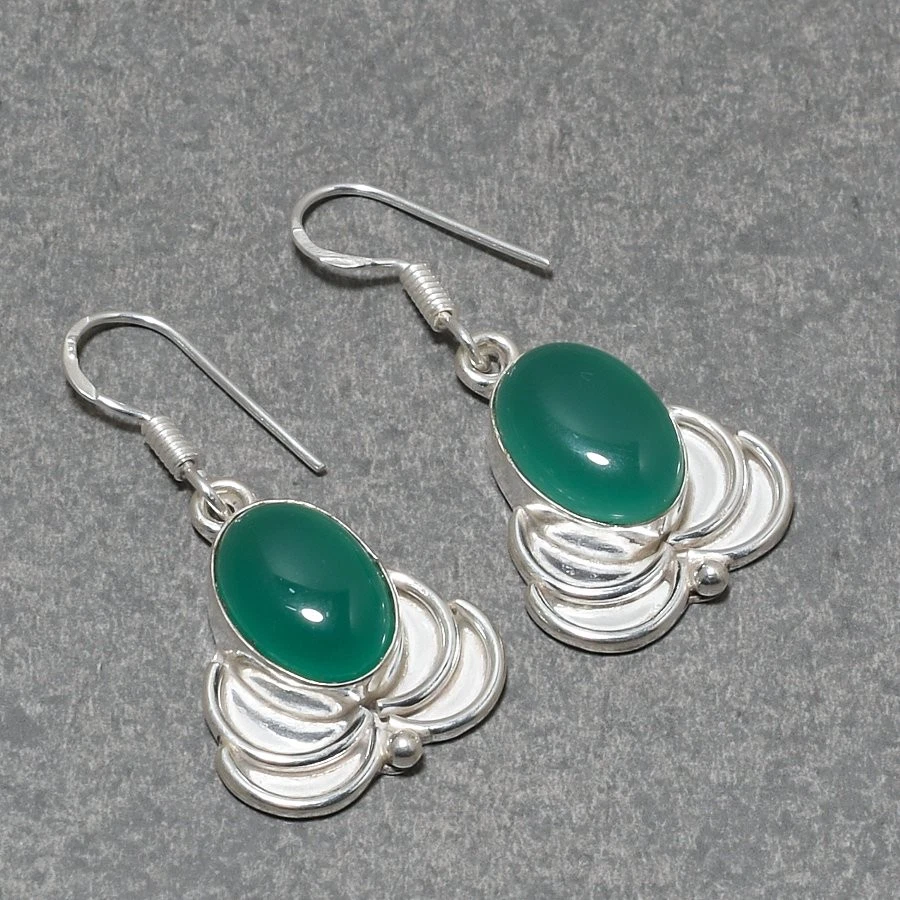 Orecchini gioielli pendenti goccia regalo pietra preziosa forma ovale onice v... - Immagine 2 di 4