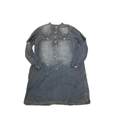 Calvin Kline Long Sleeve Shirt Dress Women's Size 16 Blue Splattered Paint Artsy