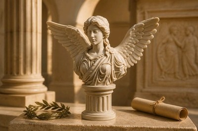 Engel Büste im römischen Stil auf einer Säule - klassisches griechisches Statue Ornament