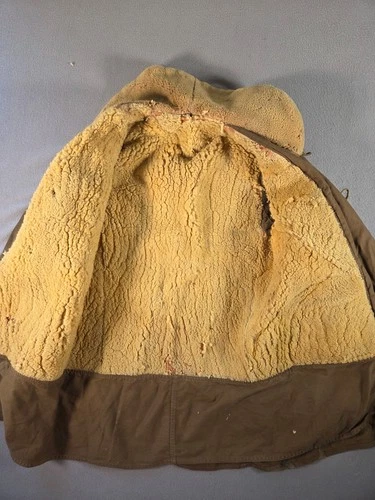 Vintage Barnstormer Coat Mens Small Brown Moleskin Shearling Lined Leather Trim image 2