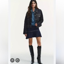NWT Zara Asymmetrical Navy Blue Stud Ruffle Mini Skirt
