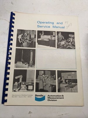 BENDIX OPERATING SERVICE MANUAL SHEFFIELD MODEL 110 CRUSHTRUE GRINDER BOOK
