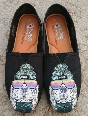 Sketchers Bobs For Dogs Memory Foam Hound w hat & Sunglasses Black Sz 6.5 Shoes