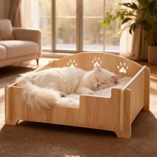 Wooden Cat Bed Pet Bed with Cushion