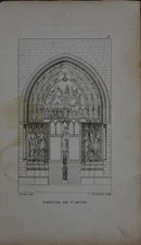 Antique Art Engraving Basilica of St Denis 1820's Original History Art
