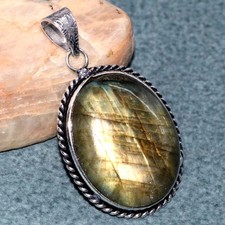 Bezel Fiery Labradorite 925 Silver Plated Pendant 1.8