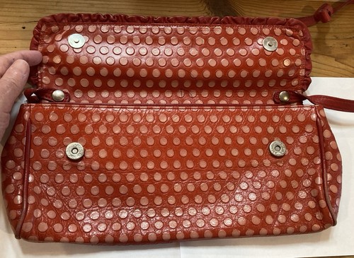 Arcadia Handbag Red Pink Polka Dot Luxury Italian Emboss Leather Shoulder Bag - Picture 6 of 17