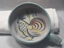 Vintage Merritt Island Pottery Artisan Rooster Casserole Dish with Handle Signed