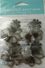 JOLEE'S BOUTIQUE GREY SEQUINS FLOWERS 3D 4 PC STICKERS SCRAPBOOK CRAFT OUTDOOR
