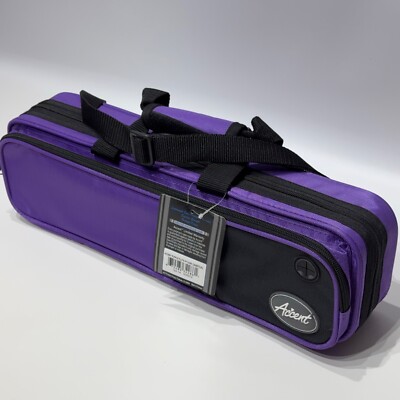 NWT Accent Lightweight Hardshell Flute Case Purple Pockets Carry Strap Band (P1)